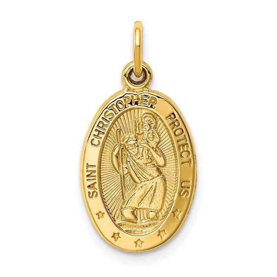 14KY Gold Oval Saint Christopher Medal Pendant