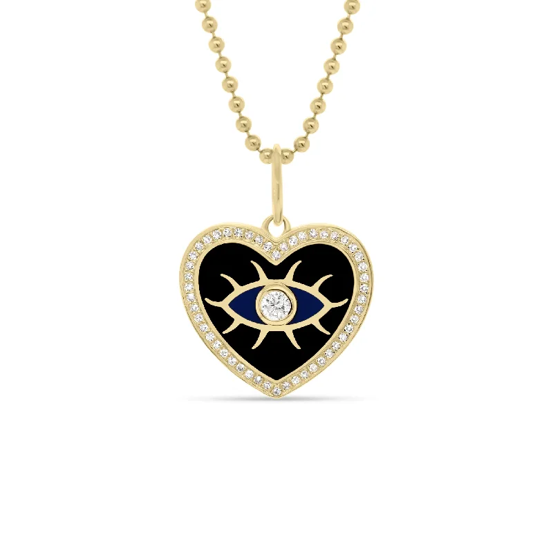 Diamond & Enamel Evil Eye Heart Pendant