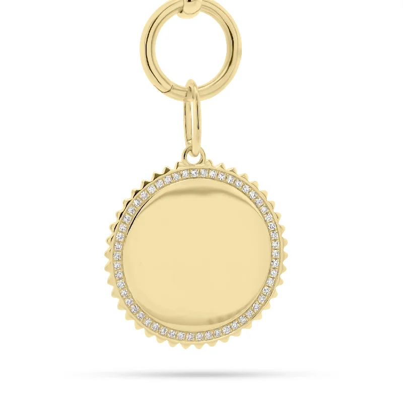 Diamond & Gold Disc Pendant with Grooved Frame