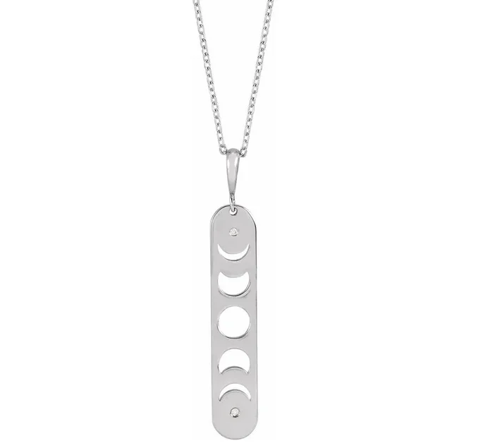 Sterling Silver Diamond Moon Phase Bar Necklace