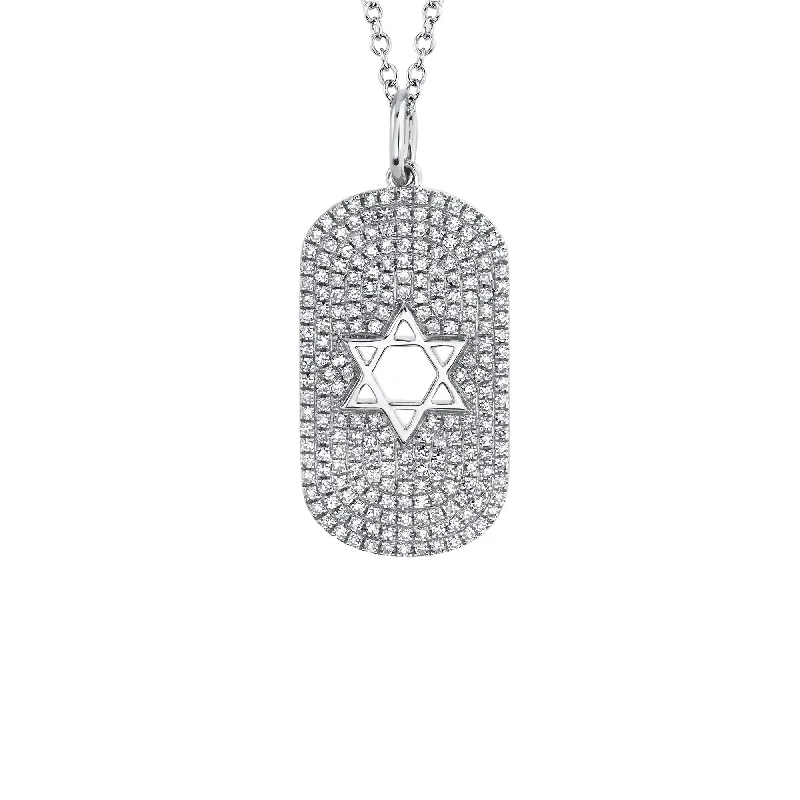 Diamond Star of David Dog Tag Necklace