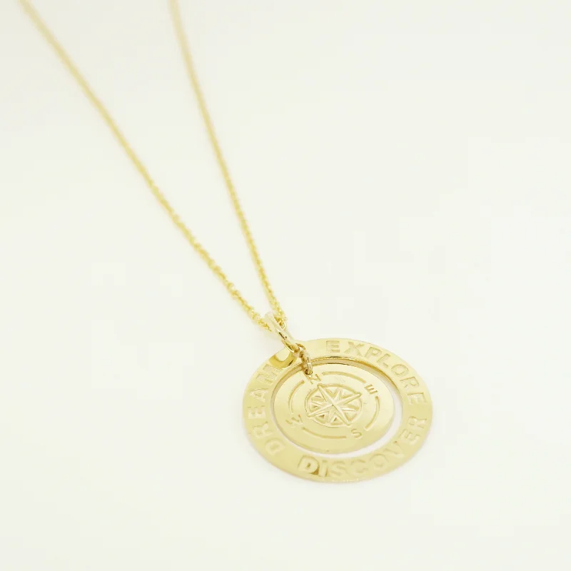 Compass "Dream Explore Discover" Pendant Necklace