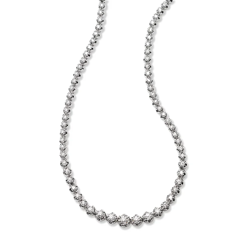 Graduated Diamond Tennis Necklace, 3.40 Carats, 14K White Gold