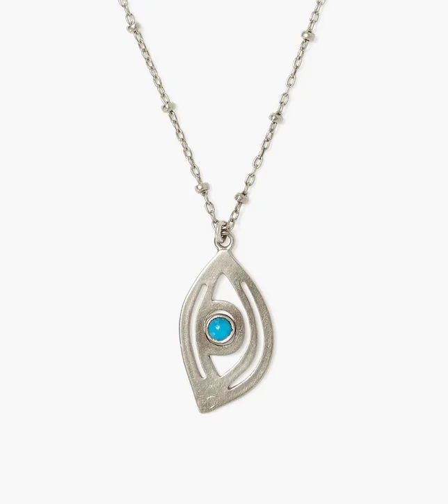 Grand Silver Evil Eye With Turquoise Necklace