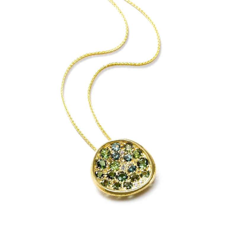 Green Tourmaline Disc Pendant, 14K Yellow Gold