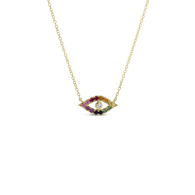 Rainbow Gemstone Evil Eye Necklace