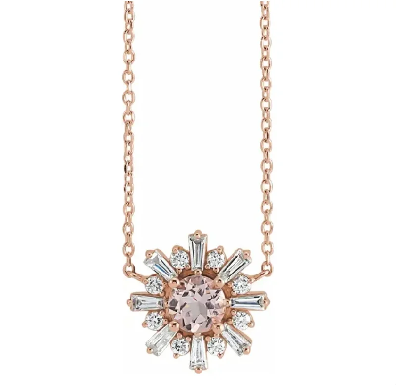 Pink Morganite and Diamond Starburst Necklace