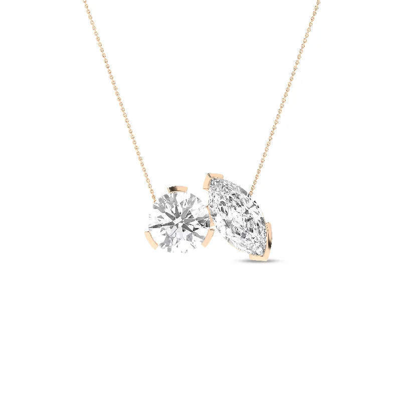 Round Marquise Diamond Two-Stone Necklace