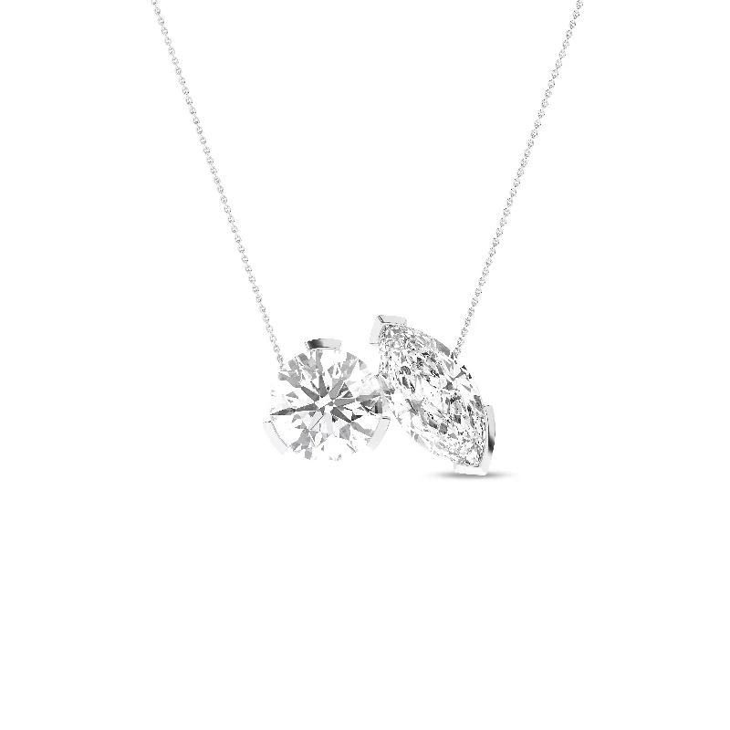 Round Marquise Diamond Two-Stone Necklace