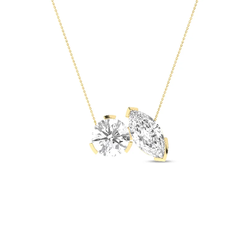 Round Marquise Diamond Two-Stone Necklace