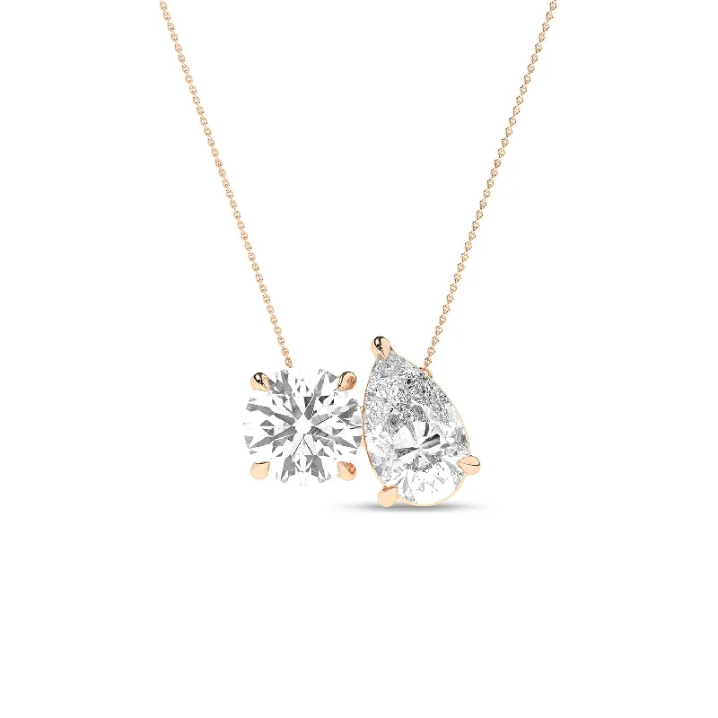 Round Pear Diamond Two-Stone Necklace