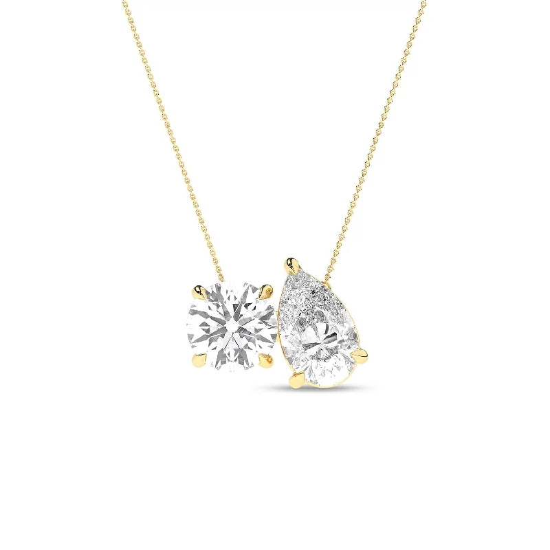 Round Pear Diamond Two-Stone Necklace