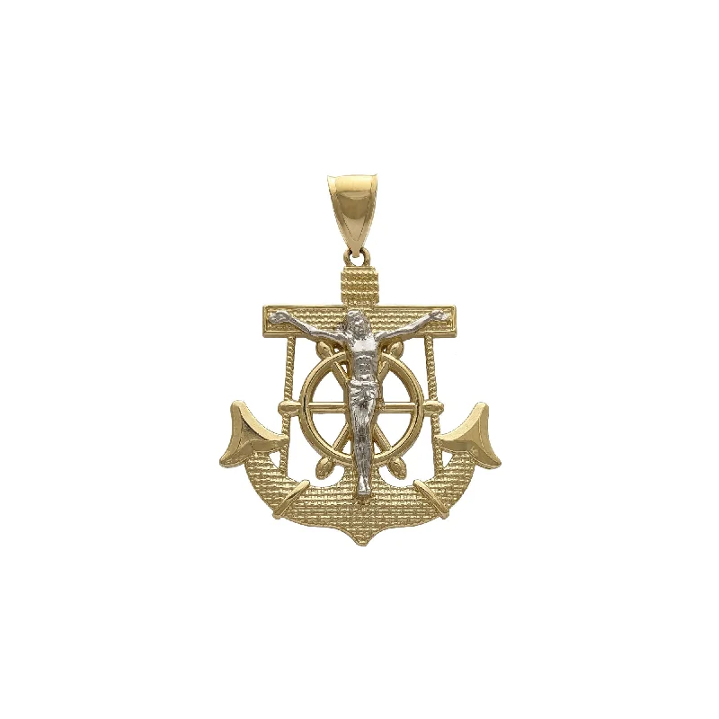 Anchor and Ship Wheel with Crucified Jesus Pendant (14K)