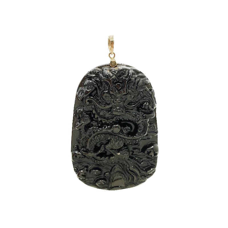 Black Jade Dragon Pendant (14K)