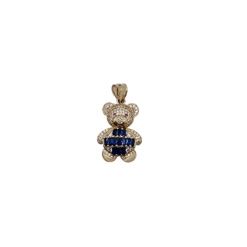 Blue Baguette Cubic Zirconia Teddy Bear Pendant (14K)