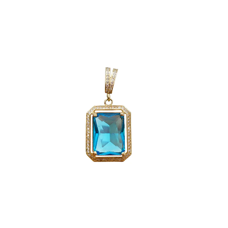 Blue Cubic Zirconia Square Pendant (14K)