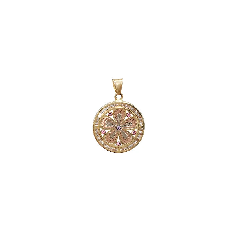 Cubic Zirconia Blossom Flower Pendant (14K)