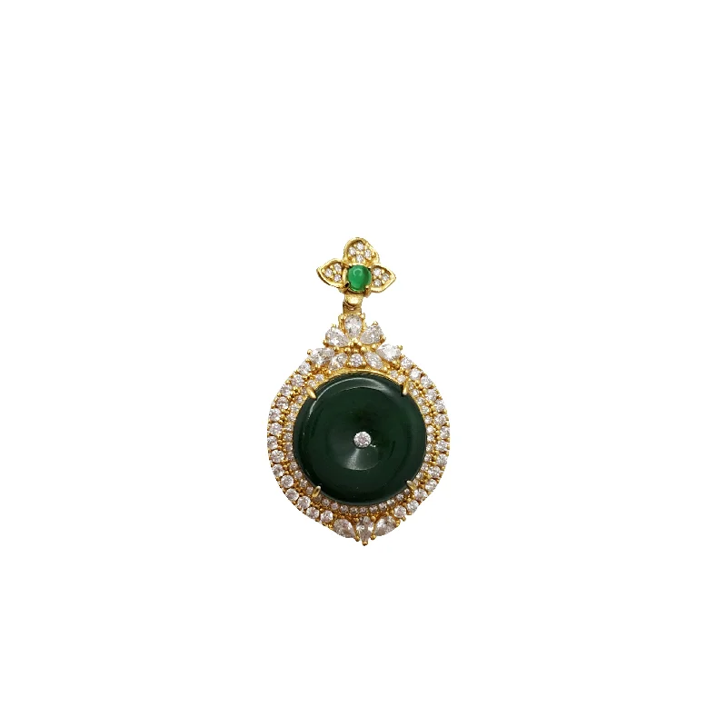 Cubic Zirconia Circle Jade Pendant (Silver)