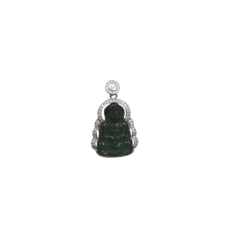 Cubic Zirconia Dark Green Guanyin Pendant (Silver)