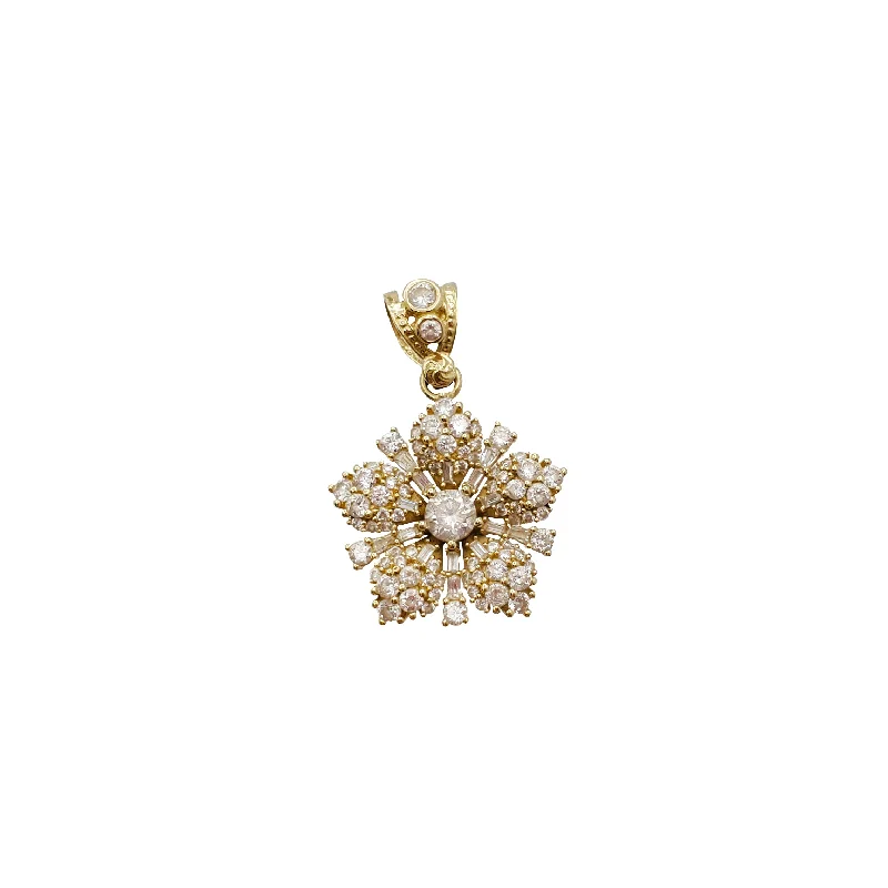 Cubic Zirconia Flower Cross Pendant (14K)