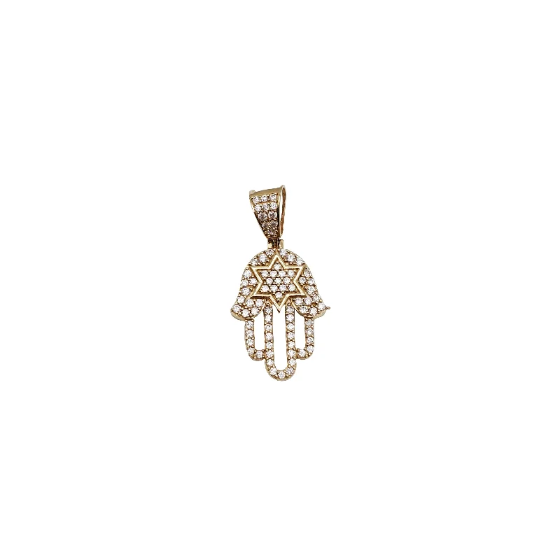 Cubic Zirconia Hamsa with Star of David Pendant (14K)