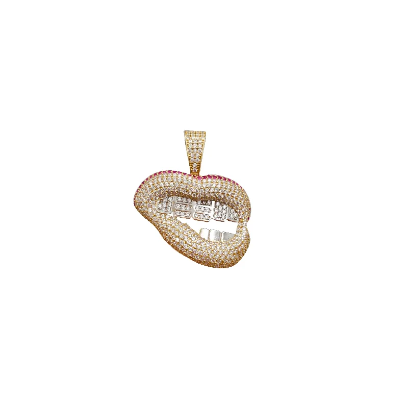 Cubic Zirconia Lip Pendant (14K)