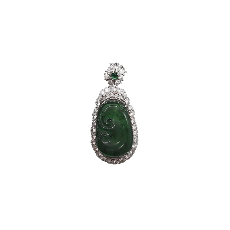 Cubic Zirconia Ruyi 【如意】Jade Pendant (Silver)