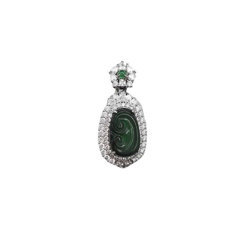 Cubic Zirconia Ruyi 【如意】Jade Pendant (Silver)