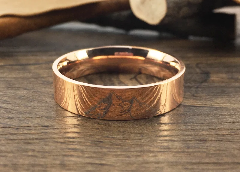 Handmade Your Drawings Ring Unique Wedding Band Rose Gold Titanium Wedding Ring Promise Ring Couple Ring Men Ring Polished Flat Shape 6mm