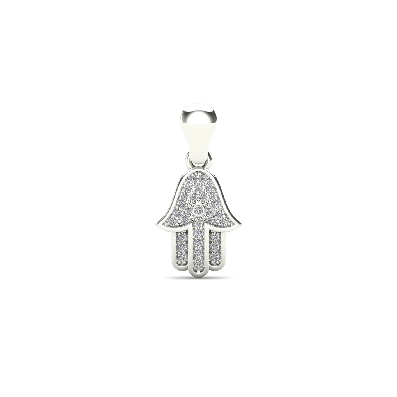 Miniature Diamond Hamsa Hand Pendant (14K)