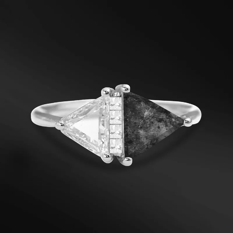 Celestial Duality Engagement Ring with Lunar Meteorite & Moissanite Triangle - Triangle Dual-Stone - D-Color, VVS1 Clarity