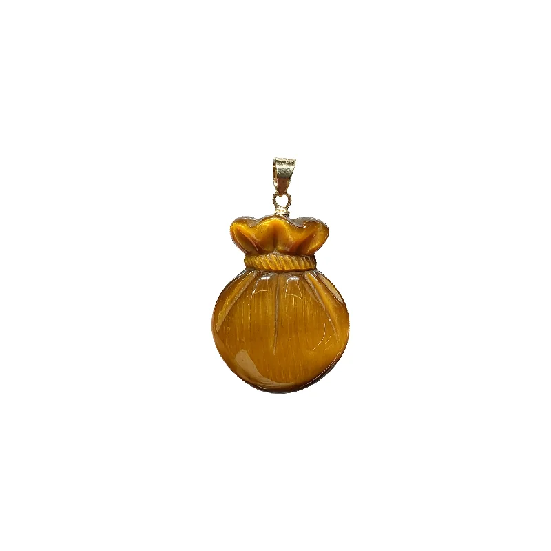 Tiger-Eye Jade Money Bag Pendant (14K)