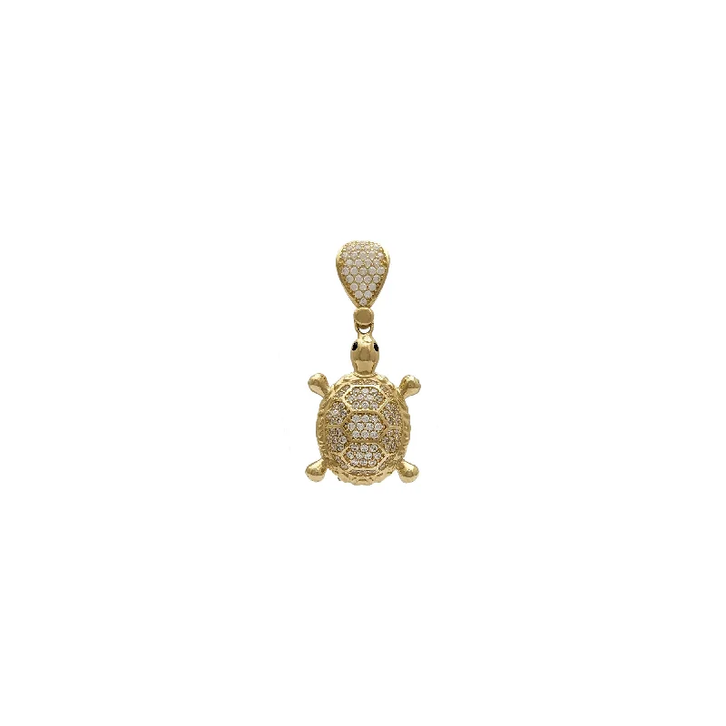 Turtle with CZ Accented Shell Pendant (14K)