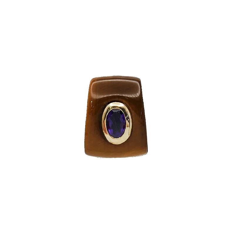 Tyger Eye With Amethyst Jade Slide Pendant (14K)