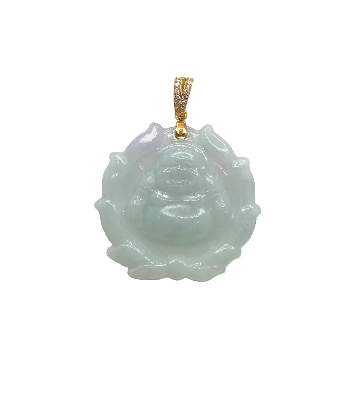 Zirconia Dragon Medallion Jade Pendant (14K)