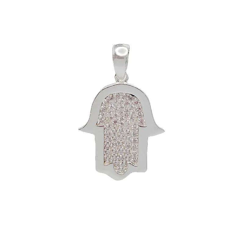 Zirconia Hamsa Hand Pendant (Silver)