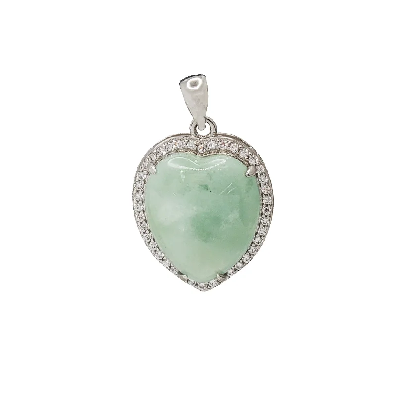 Zirconia Heart Jade Pendant (Silver)