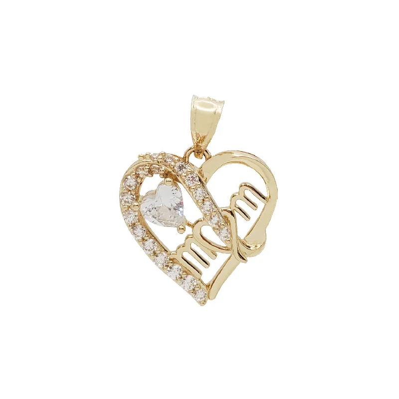 Zirconia ''Mom" Heart Pendant (14K)