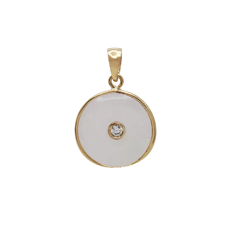 Zirconia Round Jade Pendant (14K)